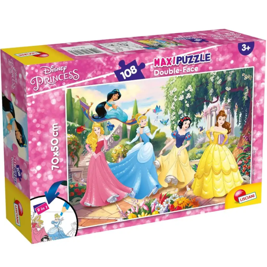 imagen de Disney Princesas 2 en 1 rompecabezas y libro para colorear de 108 piezas 70x50cm - Lisciani 1