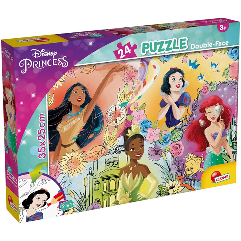 imagen de Disney princesas 2 en 1 rompecabezas y libro para colorear de 24 piezas 35x25cm - Lisciani 1