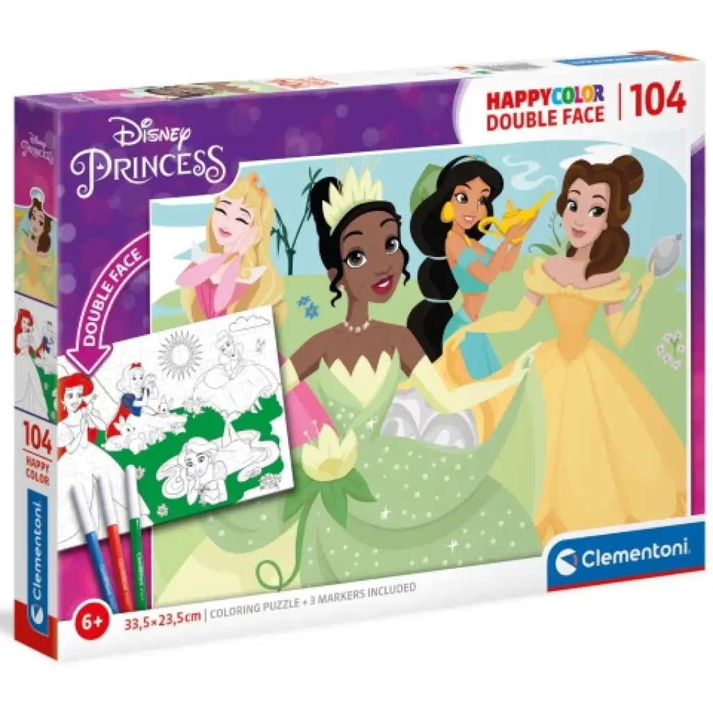imagen de Disney Princesas Doble 2 en 1 104 piezas rompecabezas coloreable de doble cara - Clementoni 1