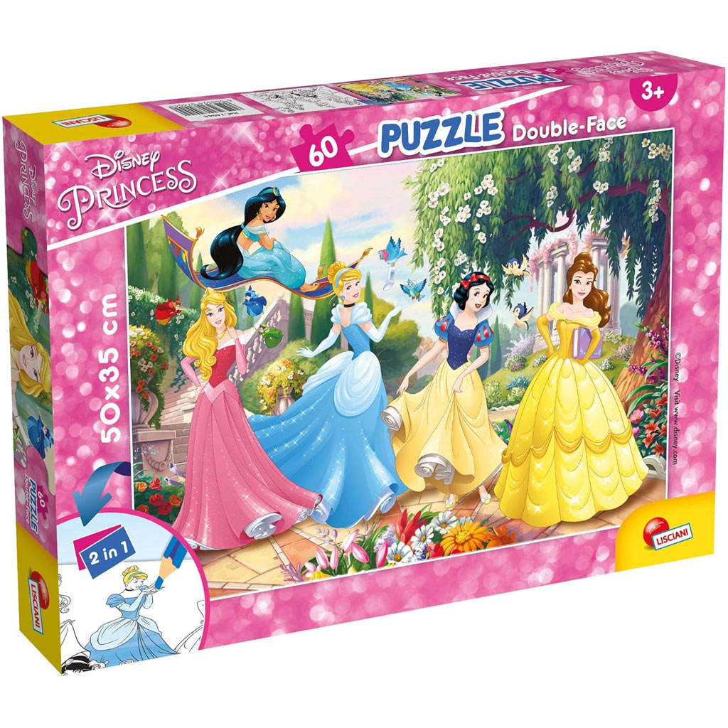 imagen de Disney Princesas - El encanto del jardín de cuentos 2 en 1 rompecabezas y colorear 60 piezas 50x35cm - Lisciani 1