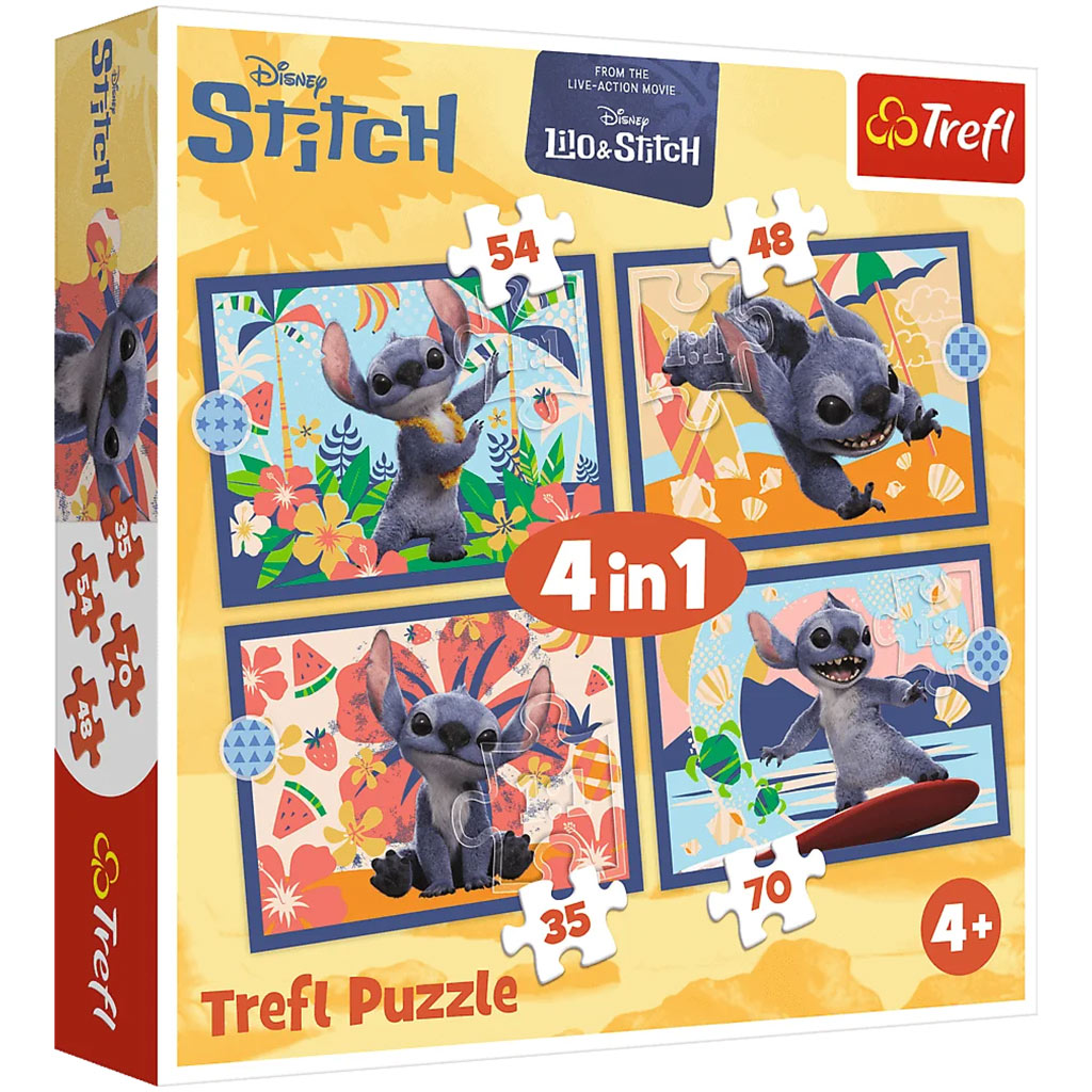 imagen de Disney: Puzzle de 4 en 1 de las vacaciones de Stitch - Trefl 1
