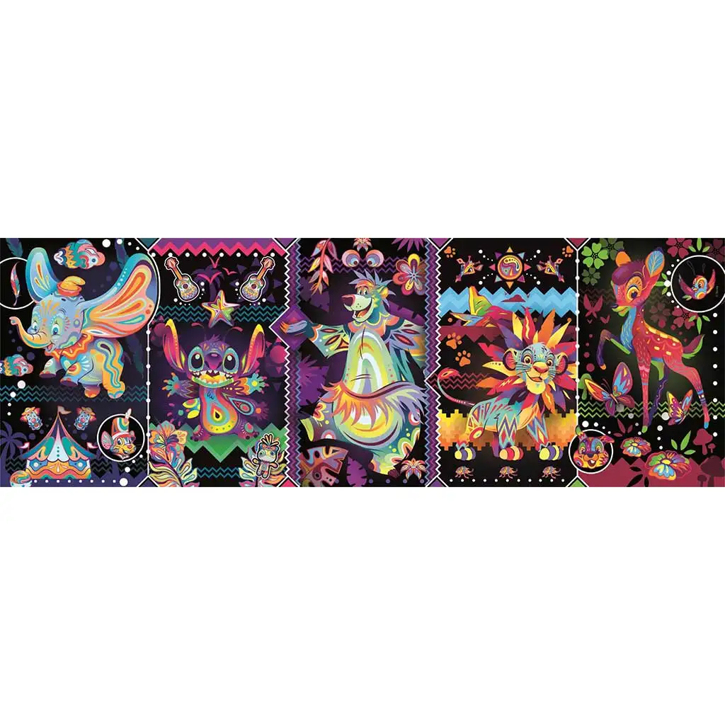 imagen de Disney: Puzzle panorámico de 1000 piezas de personajes neón 98x33cm - Clementoni 2
