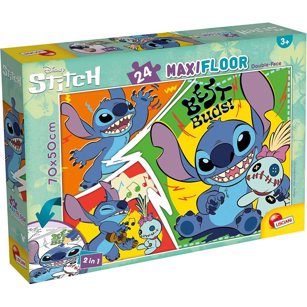 imagen de Disney Stitch 2 en 1 maxi rompecabezas y colorear 70x50cm - Lisciani 1