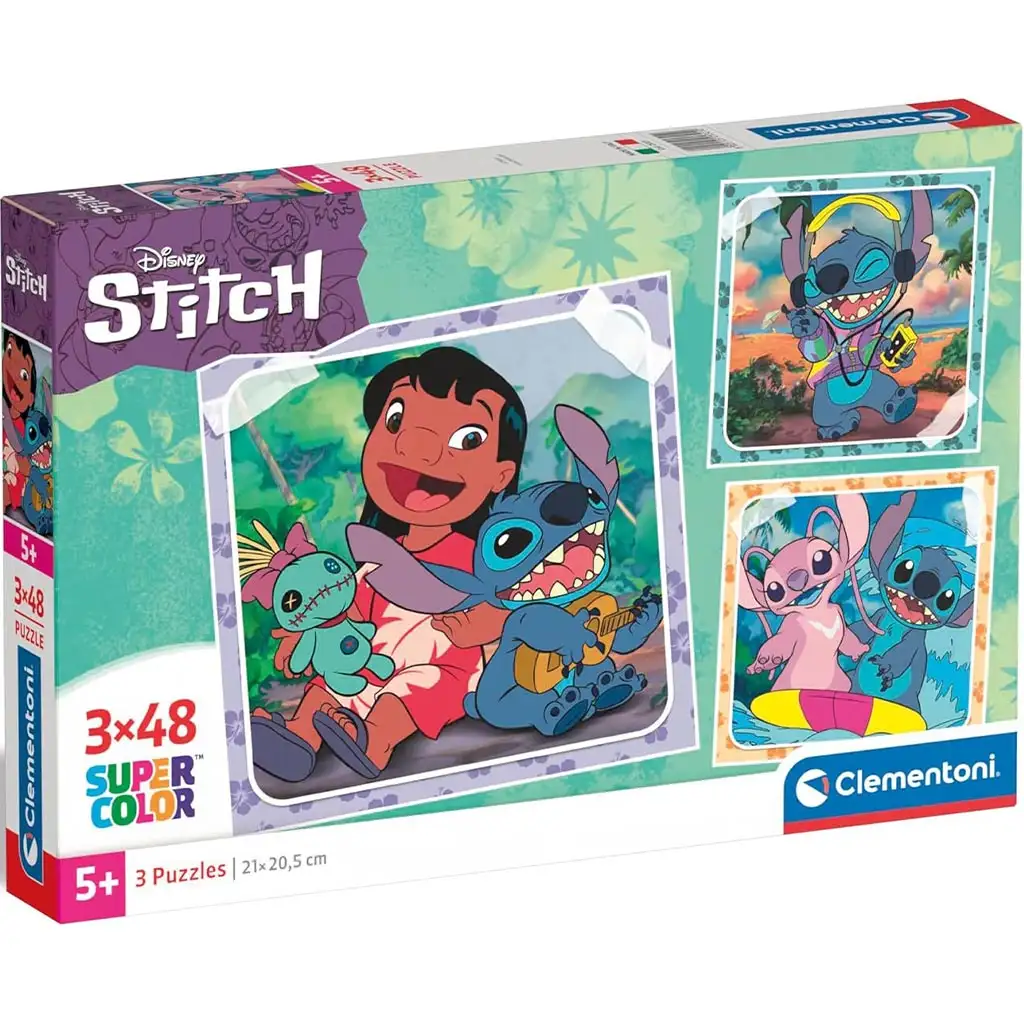 imagen de Disney Stitch 3x48 piezas Supercolor puzzle - Clementoni 1
