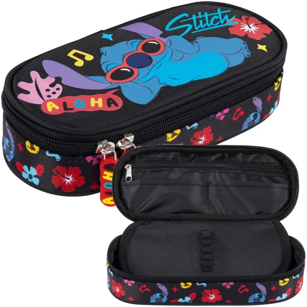 imagen de Disney Stitch Aloha estuche ovalado negro PC01 23x9,5x6 cm 3
