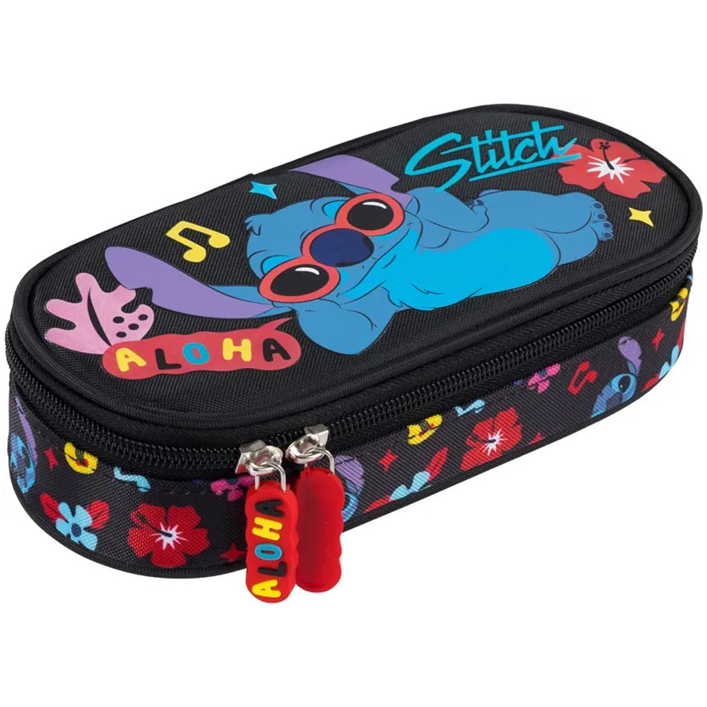 imagen de Disney Stitch Aloha estuche ovalado negro PC01 23x9,5x6 cm 1