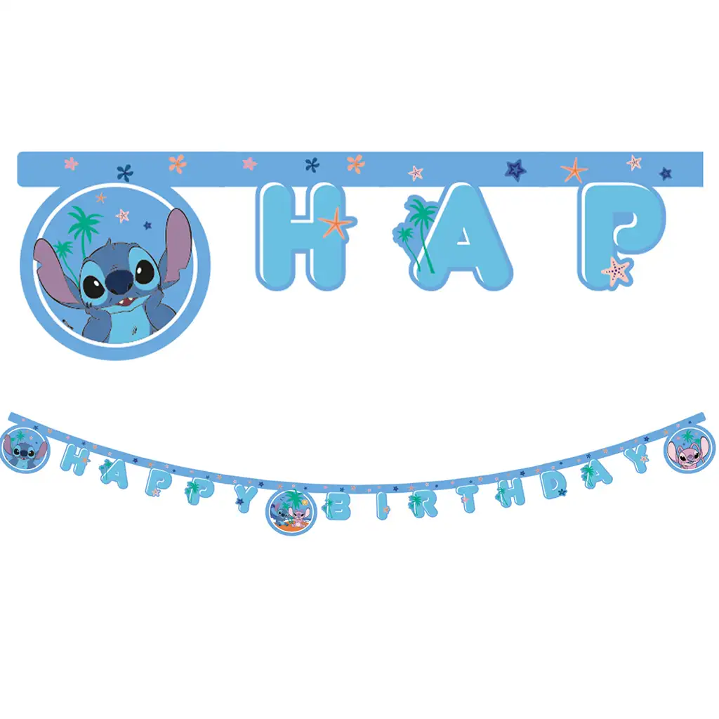 imagen de Disney Stitch cumpleaños "Happy Birthday" pancarta de fiesta 200cm 1