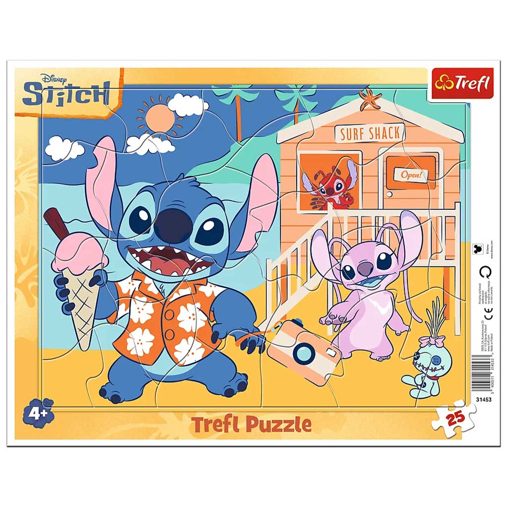 imagen de Disney Stitch en la playa rompecabezas de 25 piezas con marco - Trefl 1