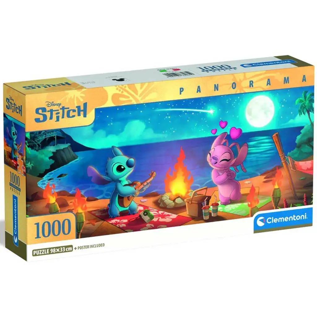 imagen de Disney Stitch – Panorama de rompecabezas de picnic en la playa de 1000 piezas - Clementoni 1