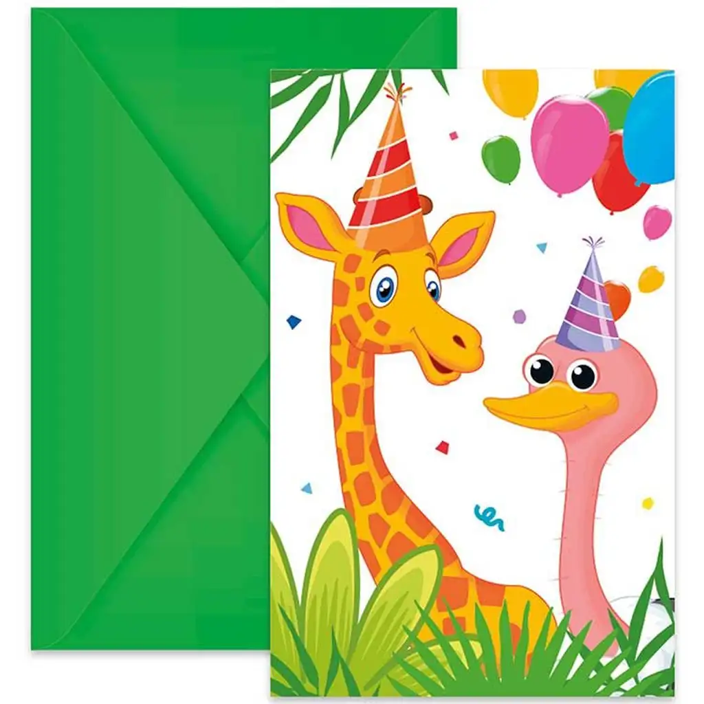 imagen de Divertida invitación de fiesta con diseño de jungla con sobre, set de 6 unidades 1