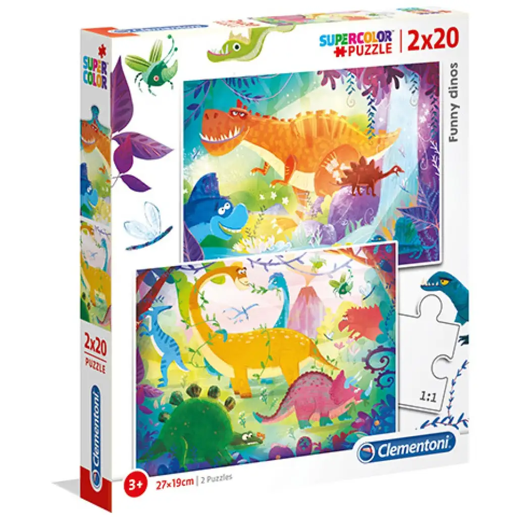 imagen de Divertidos dinosaurios Supercolor 2 en 1 puzzle 2x20 piezas - Clementoni 1