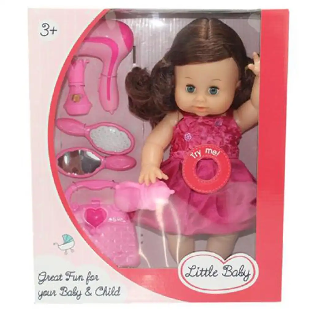 imagen de Dorina muñeca meona de cabello castaño de 36 cm con set de peluquería, accesorios y efectos de sonido 2