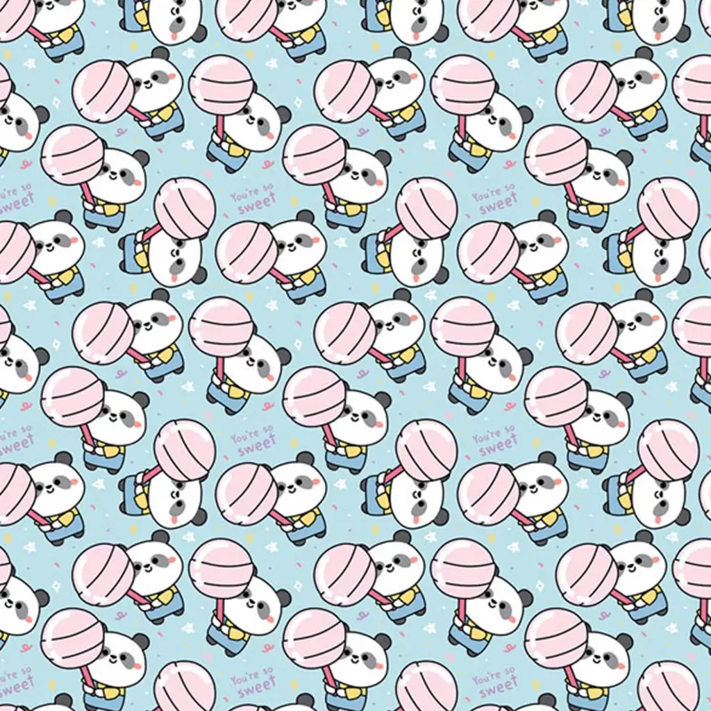 imagen de Dulce papel de regalo de panda con piruleta de color azul 100x70 cm 1