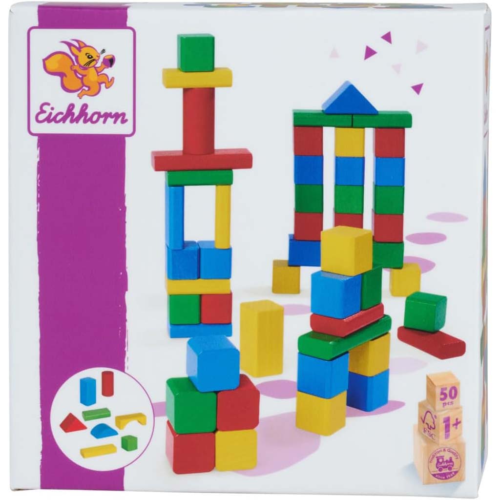 imagen de Eichhorn: Set de bloques de madera de colores de 50 piezas - Simba Toys 1