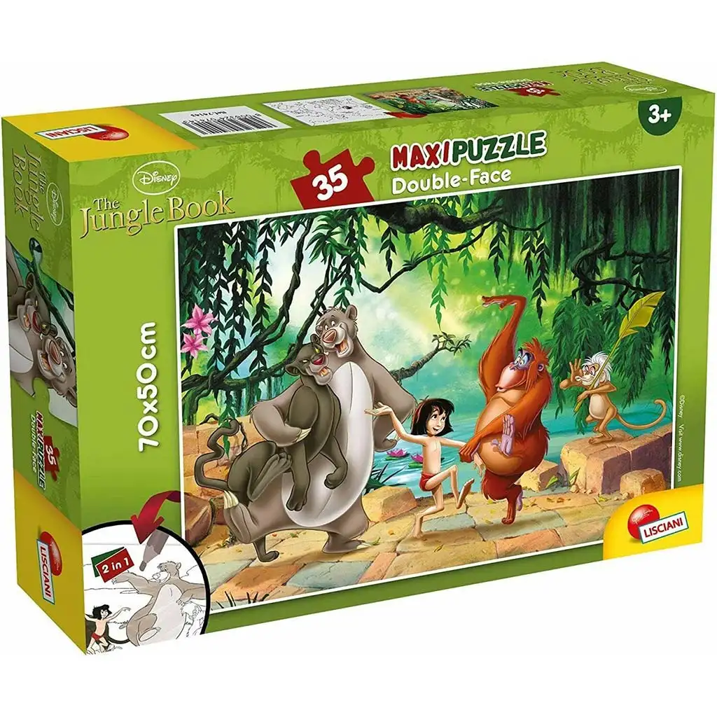 imagen de El libro de la selva 2 en 1 rompecabezas maxi de 35 piezas y libro para colorear 70x50cm - Lisciani 1