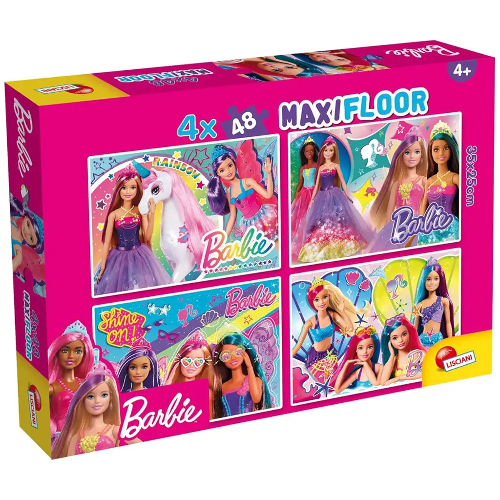 imagen de El mundo mágico de Barbie 4x48 piezas maxi puzzle de suelo 35x25cm - Lisciani 1