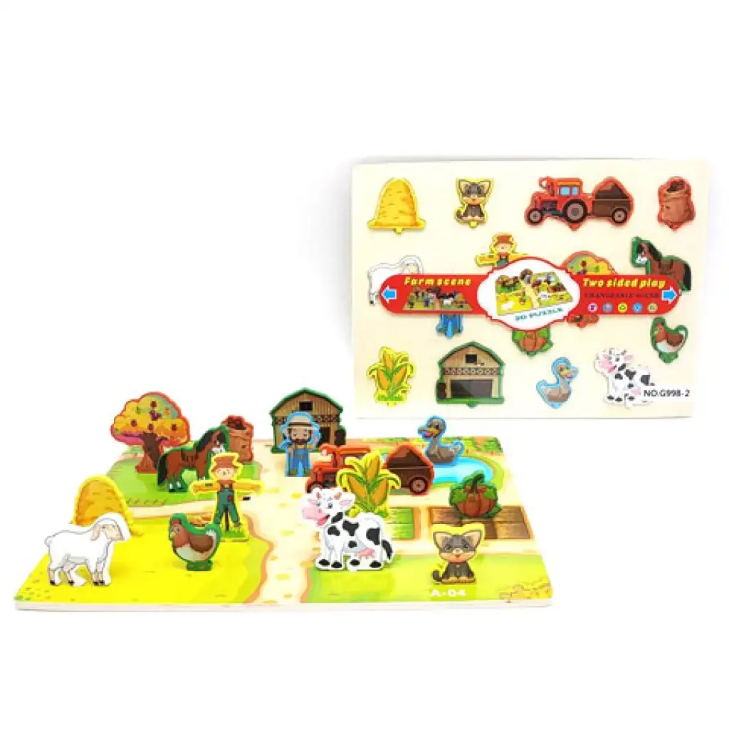 imagen de El rompecabezas de forma de dos caras de los animales de la granja de madera 1