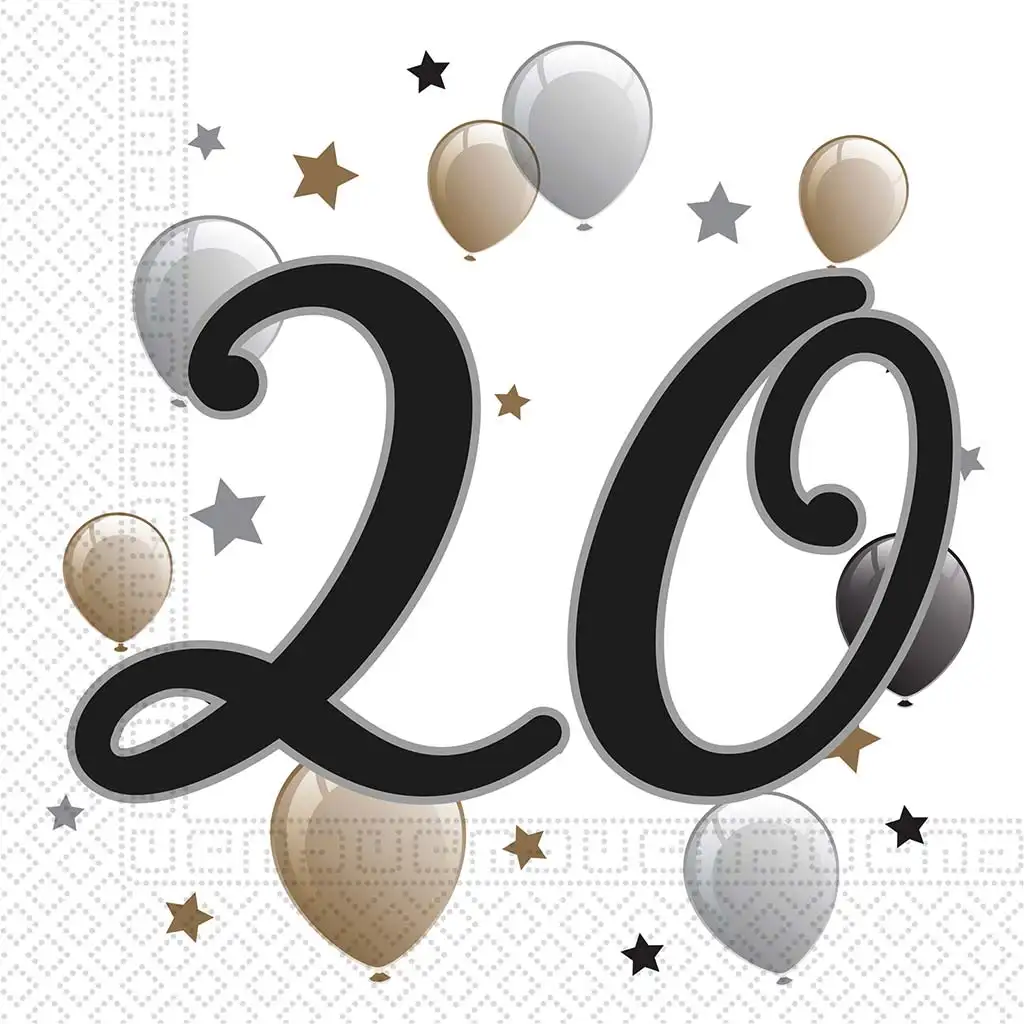 imagen de Elegante servilleta de papel para el 20.º cumpleaños – 2 capas, 33x33 cm, 20 unidades 1