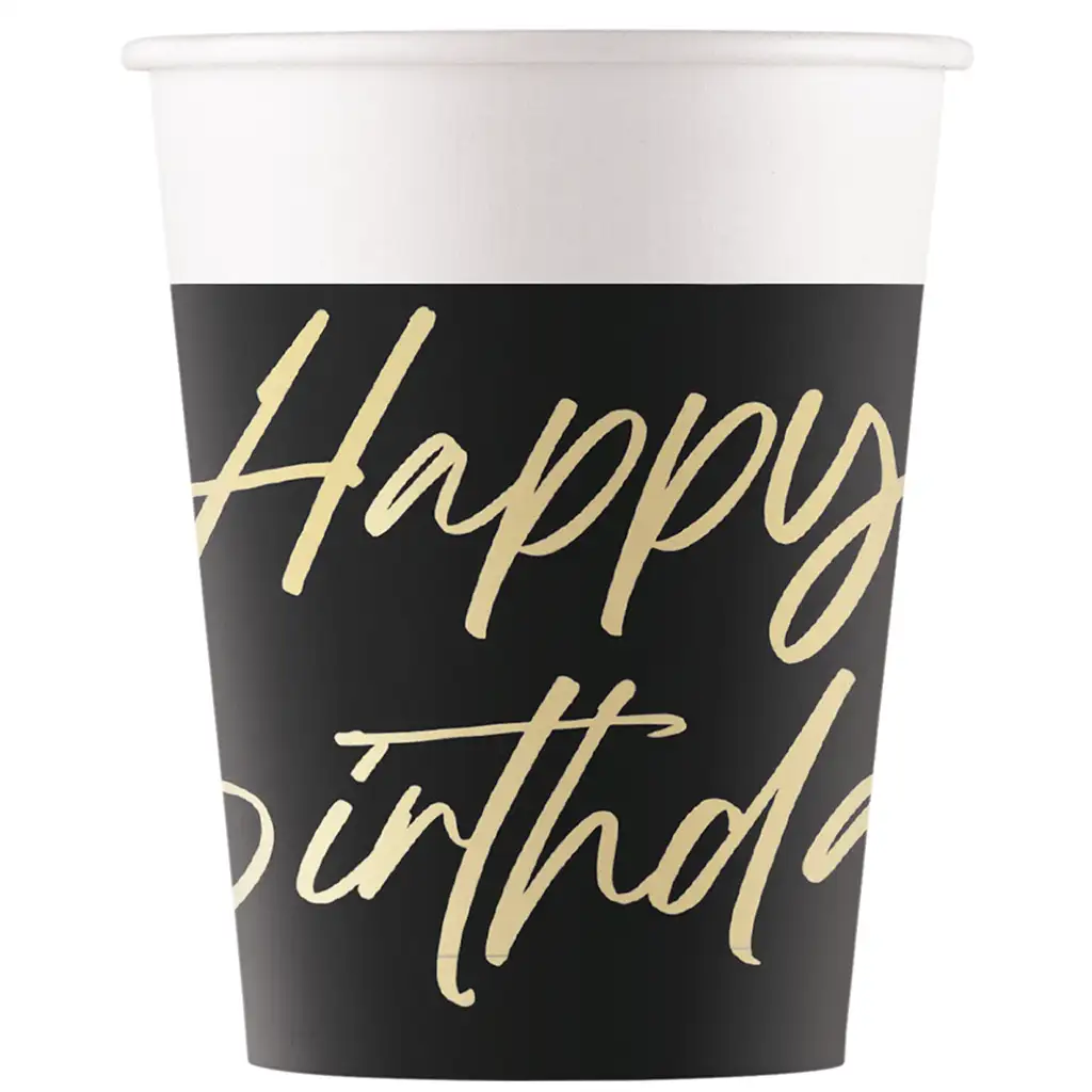 imagen de Elegante vaso de papel con la inscripción "Happy Birthday" de 8 unidades 200ml 1