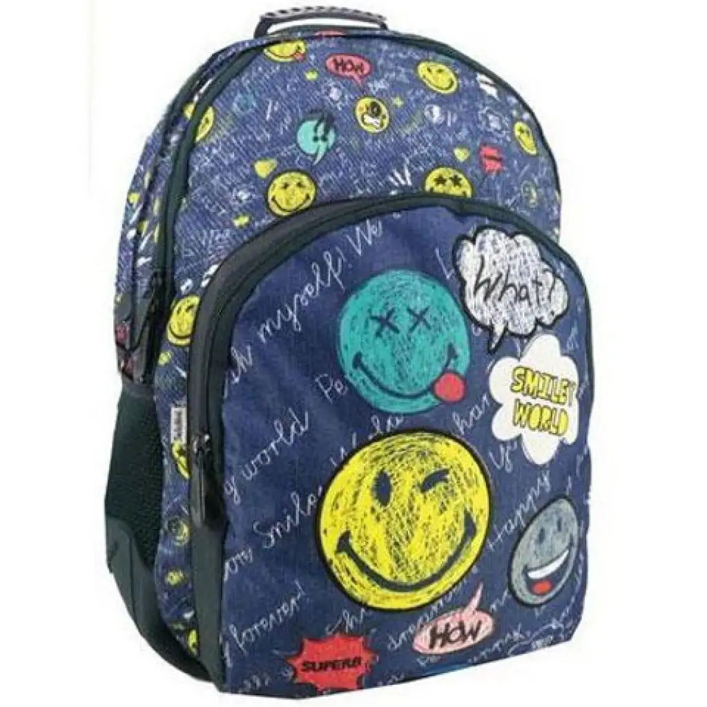 imagen de Emoji: Mochila escolar con diseño de caritas sonrientes 33x16x45cm 1