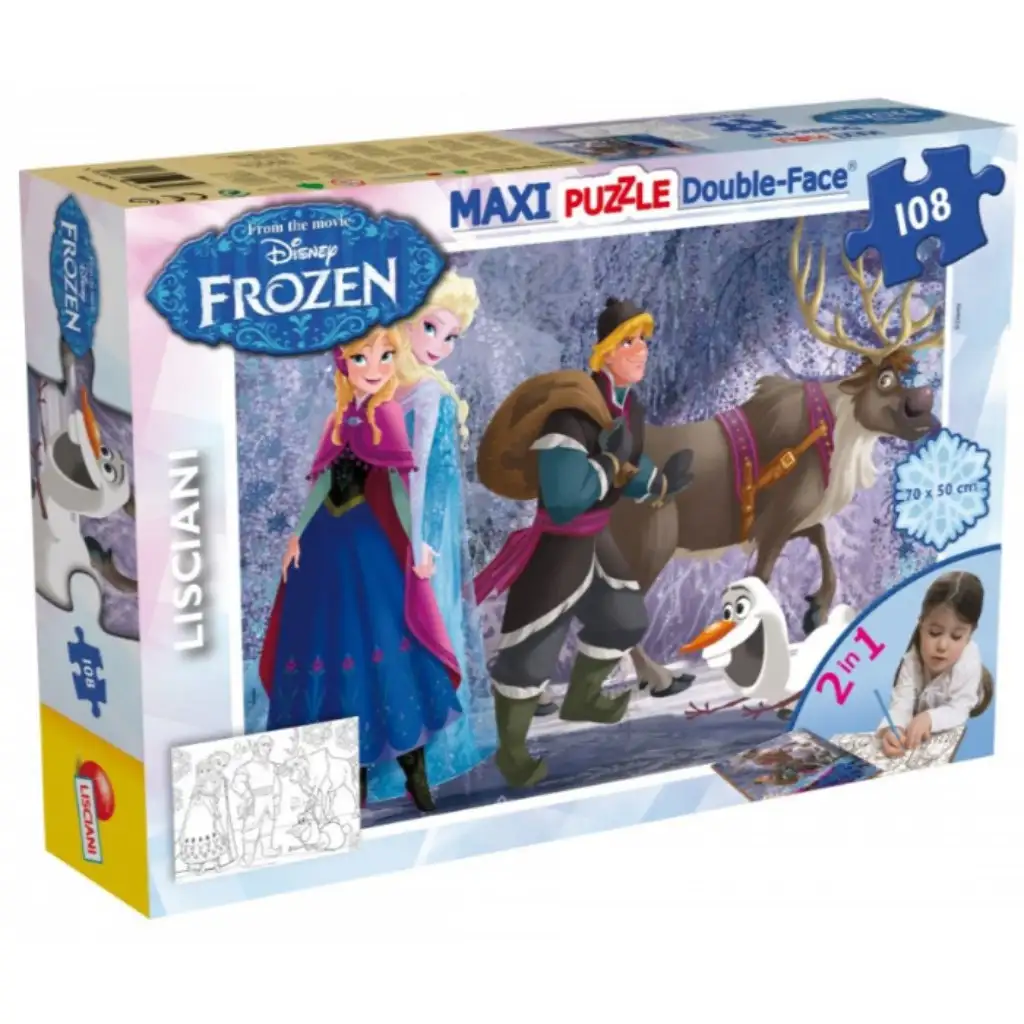 imagen de Equipo de Frozen 2 en 1 rompecabezas y libro para colorear de 108 piezas 70x50cm - Lisciani 1