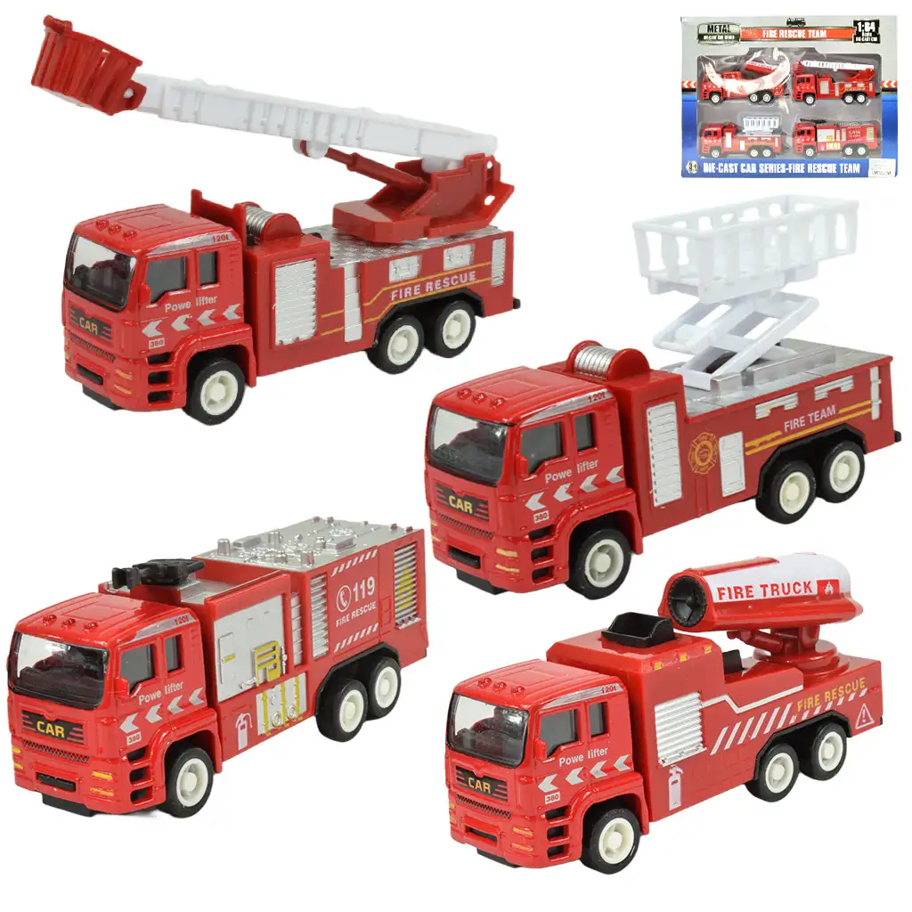 imagen de Equipo de Rescate de Incendios: set de 4 camiones de bomberos de metal 1