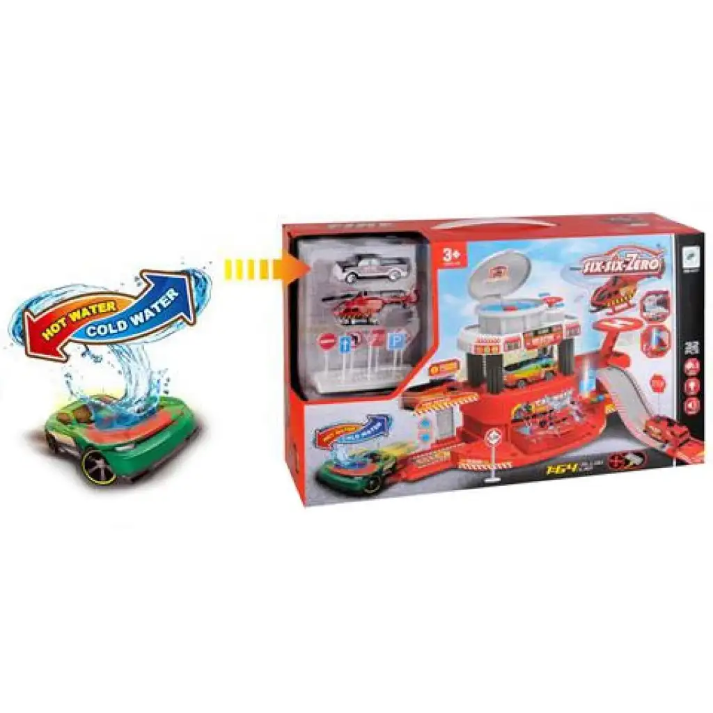 imagen de Estación de bomberos con set de juego y cochecito que cambia de color, con luz y sonido 1
