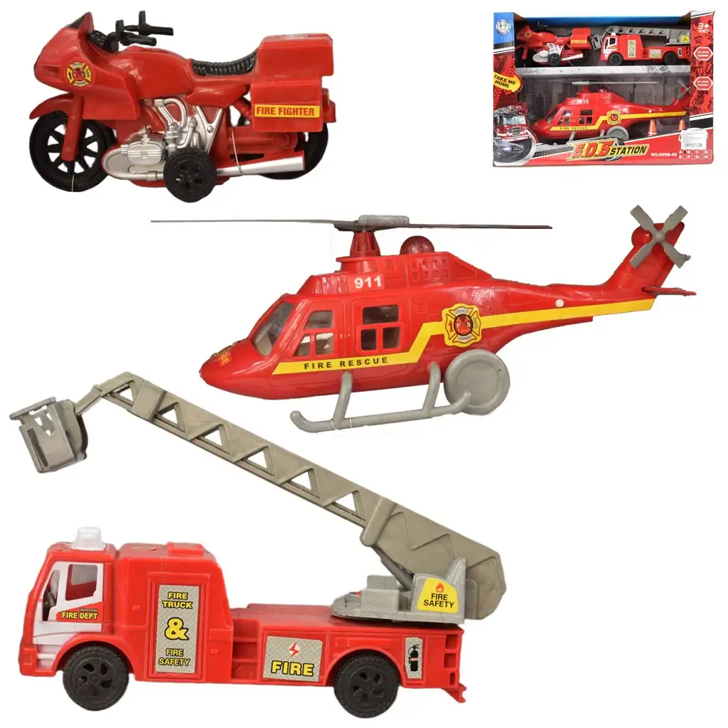 imagen de Estación S.O.S.: conjunto de vehículos de bomberos de 3 piezas con helicóptero 1