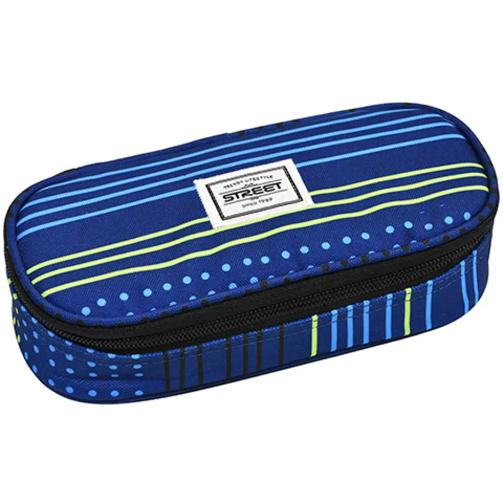 imagen de Estuche ovalado Street Dot Lines, azul 20x10x5cm 1