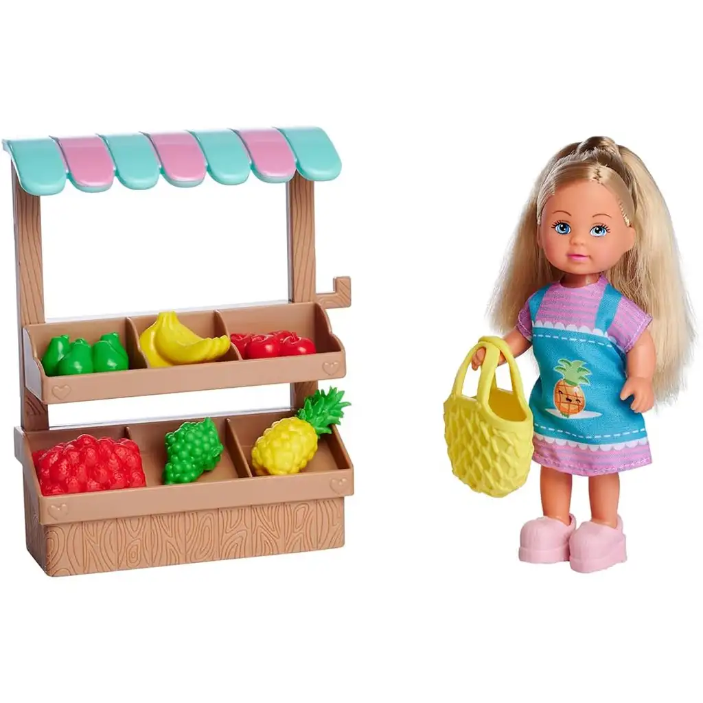 imagen de Évi Love: conjunto de juego de muñeca Évi con puesto de frutas - Simba Toys 2