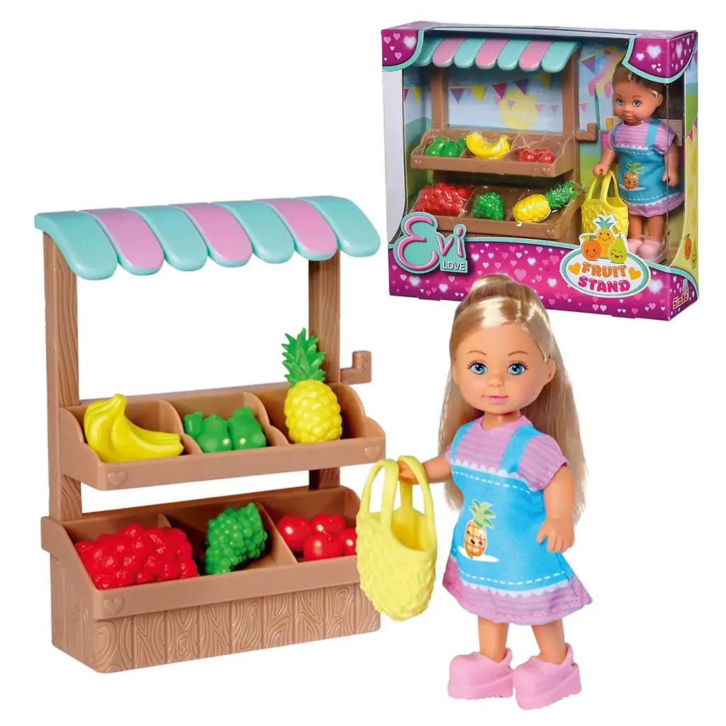 imagen de Évi Love: conjunto de juego de muñeca Évi con puesto de frutas - Simba Toys 4