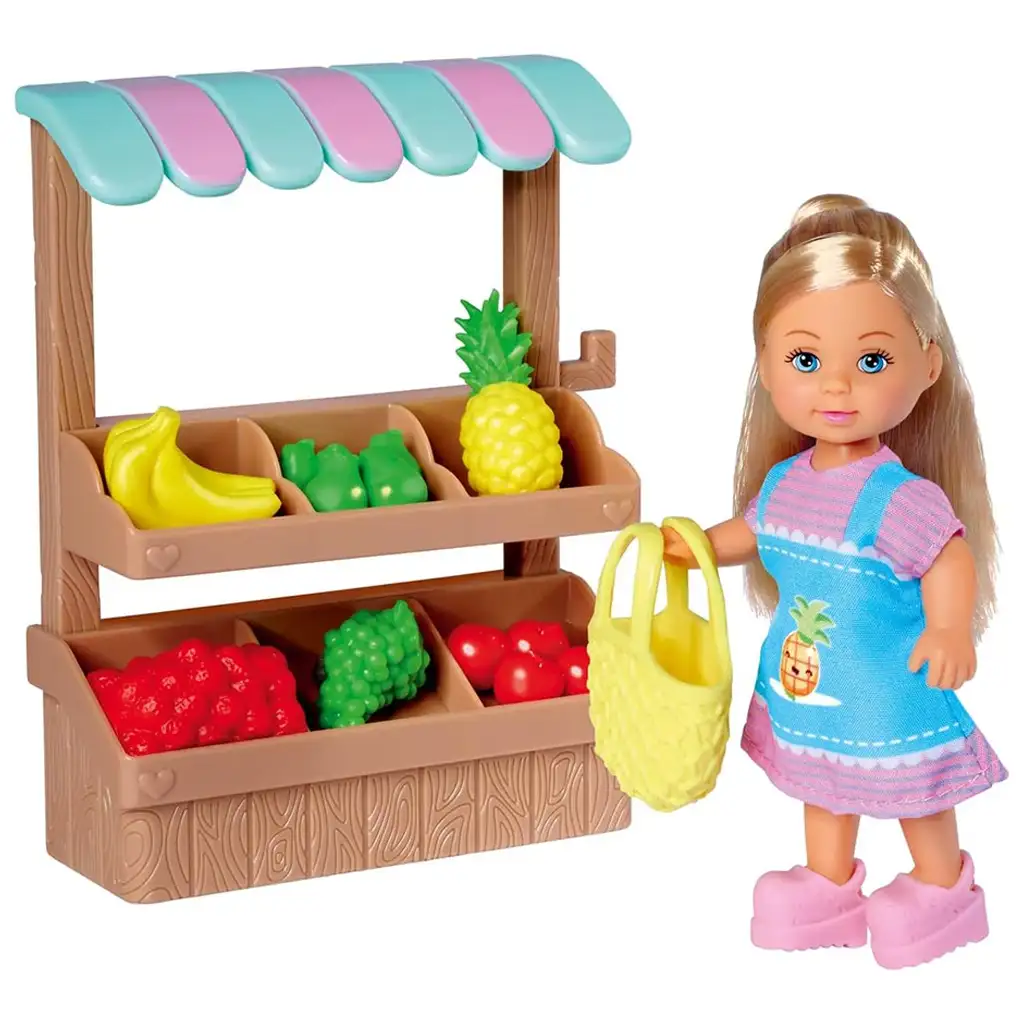 imagen de Évi Love: conjunto de juego de muñeca Évi con puesto de frutas - Simba Toys 1