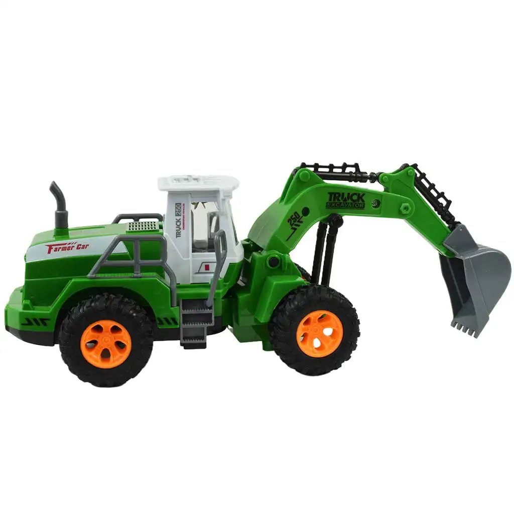 imagen de Excavadora RC a control remoto en color verde con efectos de luz 1/30 de escala 22cm 2