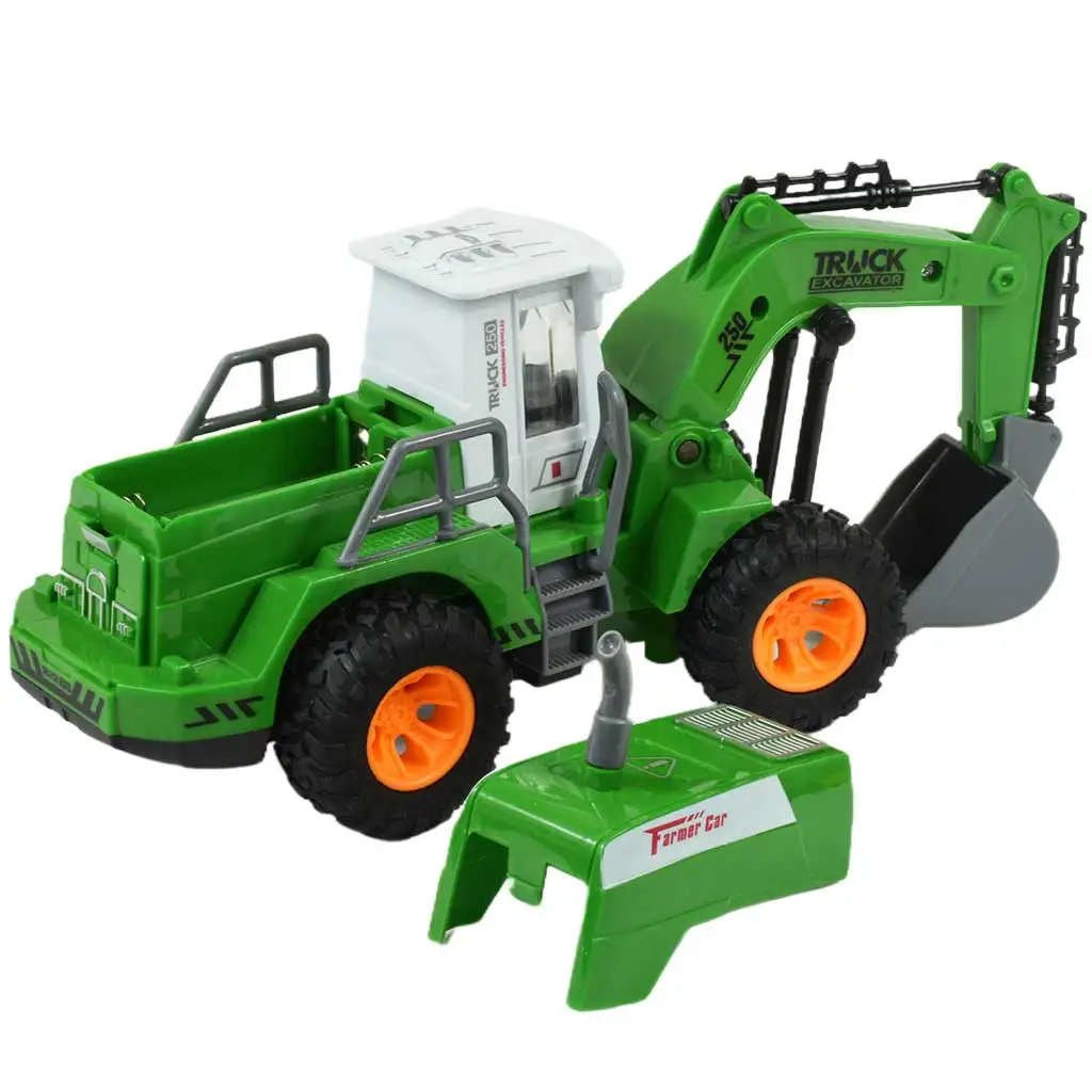 imagen de Excavadora RC a control remoto en color verde con efectos de luz 1/30 de escala 22cm 3