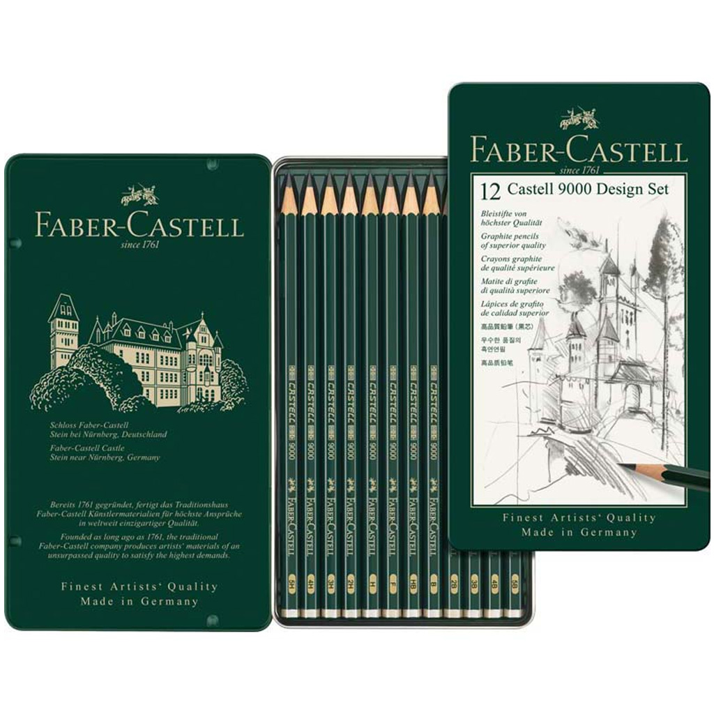 imagen de Faber-Castell: 9000 Diseño set de lápices de grafito en caja de metal 12 unidades 1