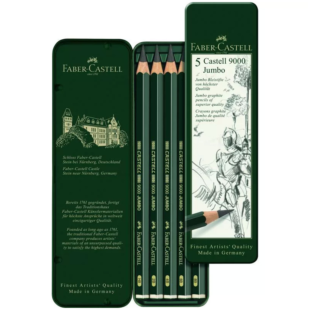 imagen de Faber-Castell: 9000 Jumbo lápiz de grafito en caja de metal set de 5 unidades 1