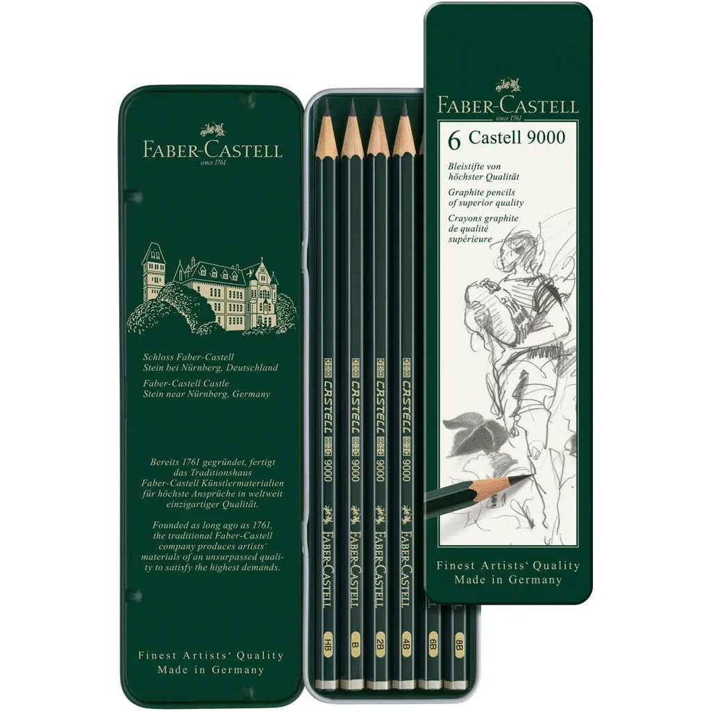 imagen de Faber-Castell: Castell 9000 Lápiz de grafito set de 6 en caja de metal 2