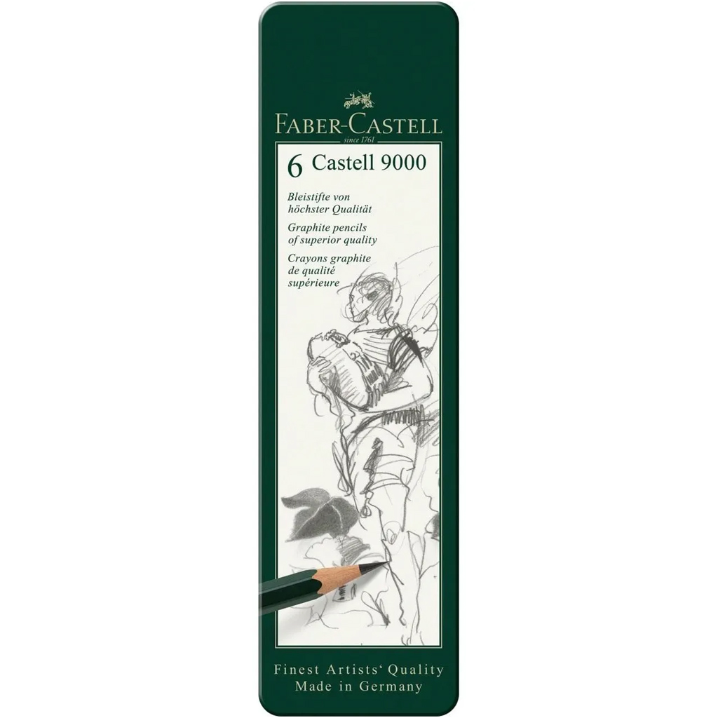 imagen de Faber-Castell: Castell 9000 Lápiz de grafito set de 6 en caja de metal 1