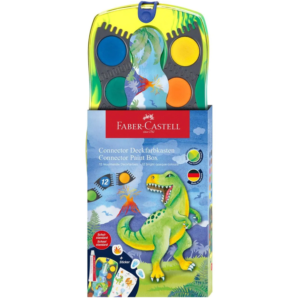 imagen de Faber-Castell: Conector set de acuarelas de 12 piezas con paletas ensamblables, de dinosaurios 1