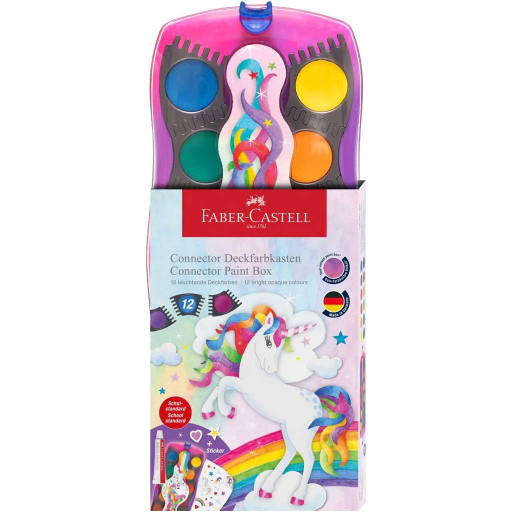 imagen de Faber-Castell: Conector set de acuarelas de 12 piezas con paletas ensamblables, de unicornio 1