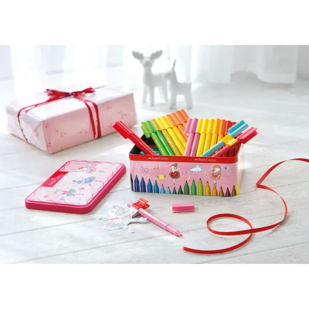 imagen de Faber Castell: Conjunto de rotuladores Connector de 33 piezas en caja de metal con diseño de bailarina 2