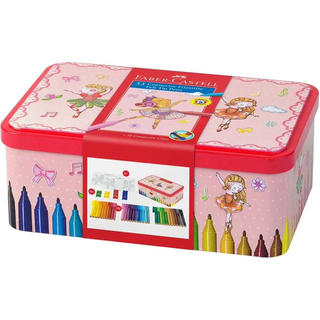 imagen de Faber Castell: Conjunto de rotuladores Connector de 33 piezas en caja de metal con diseño de bailarina 1