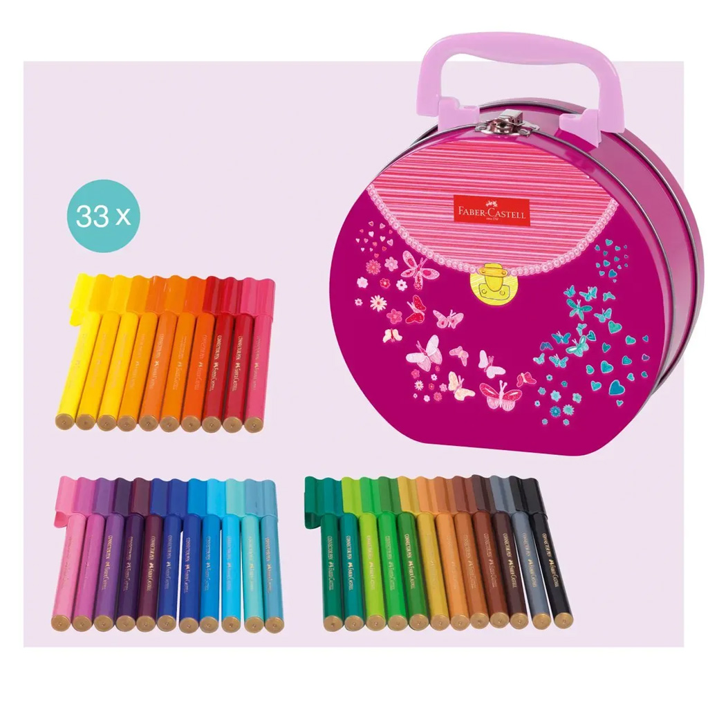 imagen de Faber Castell: Conjunto de rotuladores Connector de 33 piezas en un bolso de mano de metal con mariposas 2