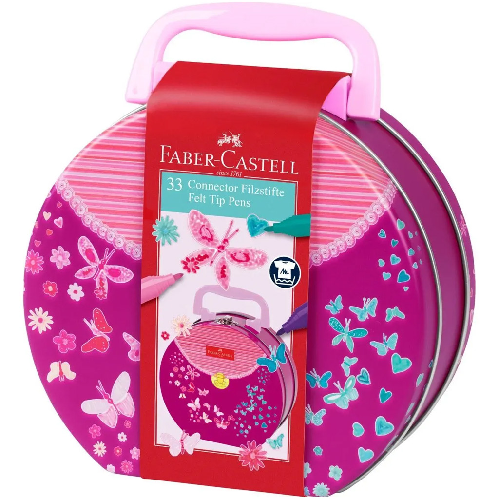 imagen de Faber Castell: Conjunto de rotuladores Connector de 33 piezas en un bolso de mano de metal con mariposas 1