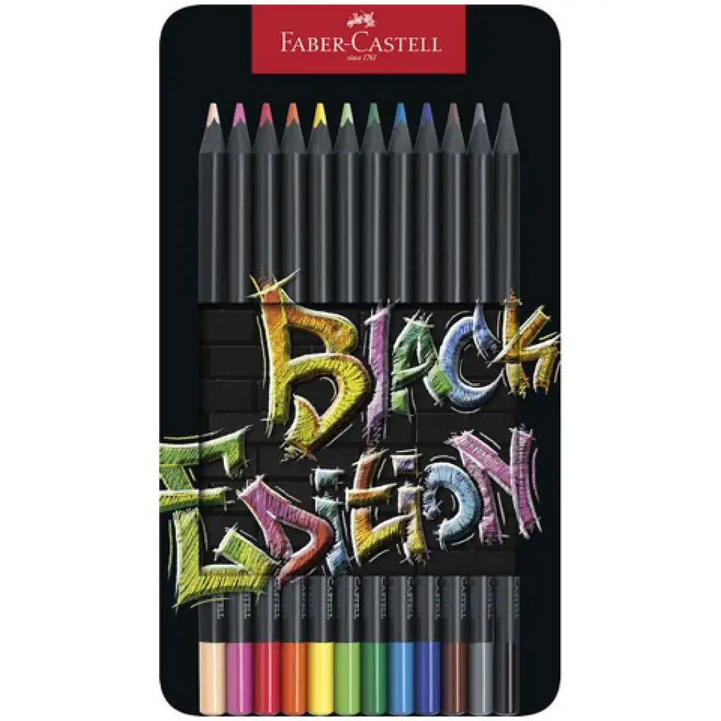 imagen de Faber-Castell: Edición Negra set de lápices de colores de 12 piezas en caja de metal 1