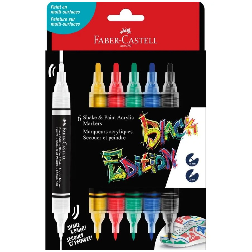 imagen de Faber-Castell: Edición Negra Shake & Paint 2 de 3mm y 1mm, set de 6 marcadores de colores 1