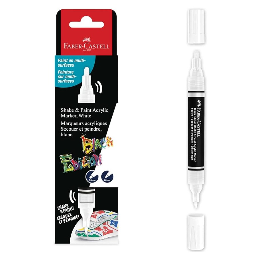 imagen de Faber-Castell: Edición Negra Shake & Paint marcador blanco de 2 puntas de 3 mm y 1 mm 1