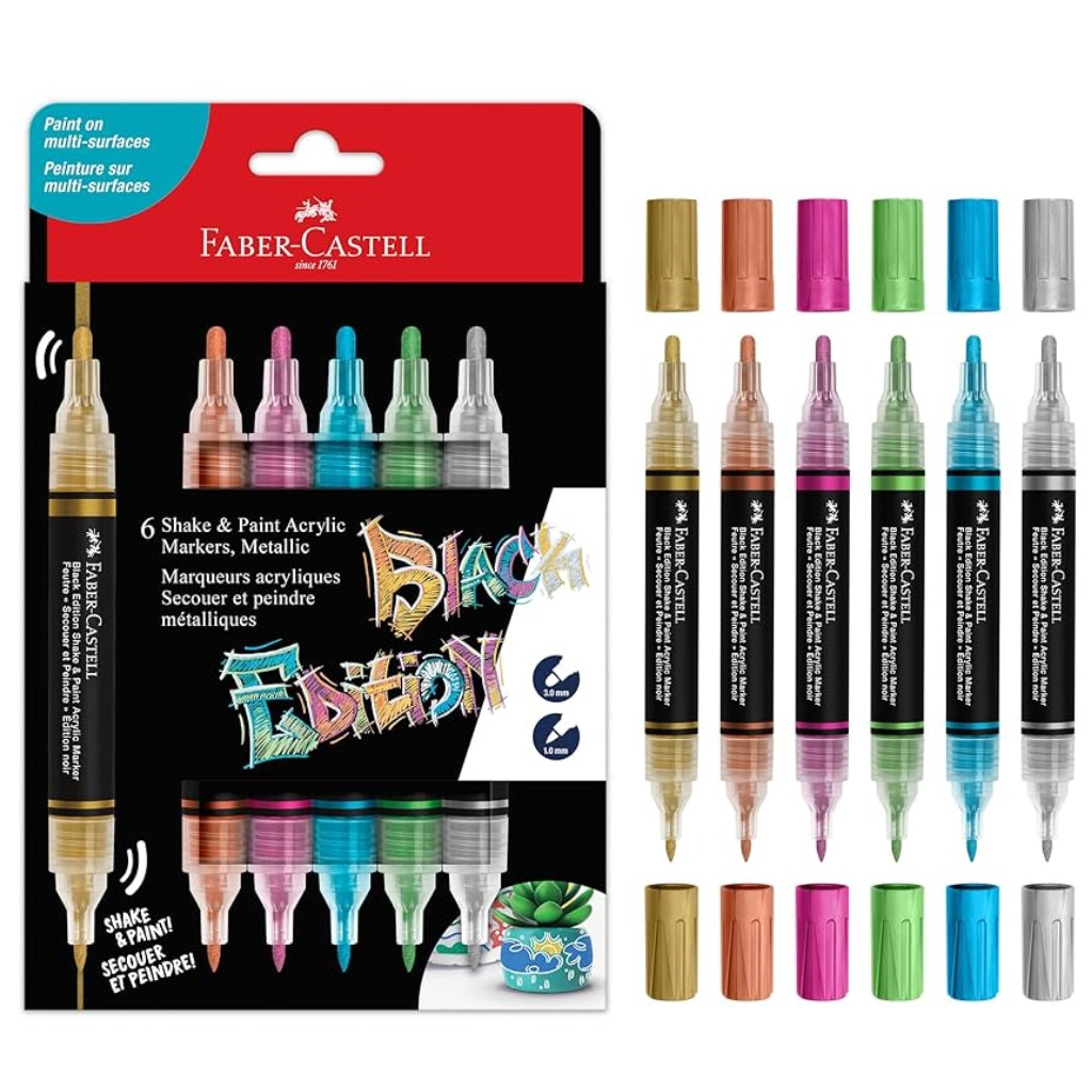 imagen de Faber-Castell: Edición Negra Shake & Paint set de marcadores metálicos de 6 unidades de 3mm y 1mm 1