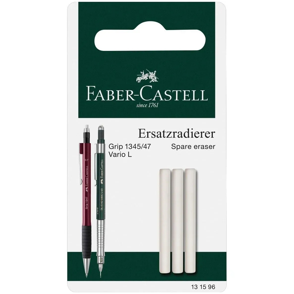 imagen de Faber-Castell: Goma de borrar Grip 1345/1347 para lápices mecánicos set de 3 piezas 1