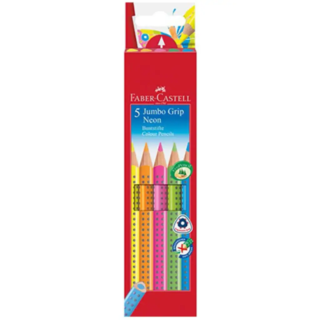 imagen de Faber-Castell: GRIP Jumbo Neón juego de lápices de colores - 5ud 1